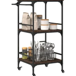 vidaXL Carrito de cocina madera ingeniería roble marrón 60,5x50x105cm Marr&oacute;n roble New