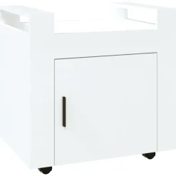vidaXL Carros E Islas-Carrito de escritorio contrachapada blanco brillo 60x45x60 cm