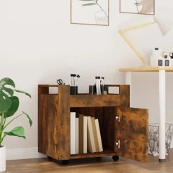 vidaXL Carrito de escritorio contrachapada 60x45x60 cm Roble ahumado Sale