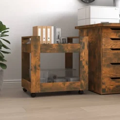 vidaXL Carrito de escritorio contrachapada 60x45x60 cm Roble ahumado Best