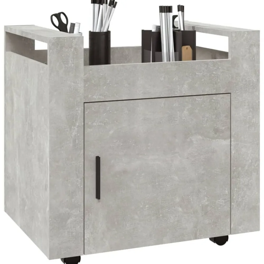 vidaXL Carros E Islas-Carrito de escritorio contrachapada gris hormigón 60x45x60 cm