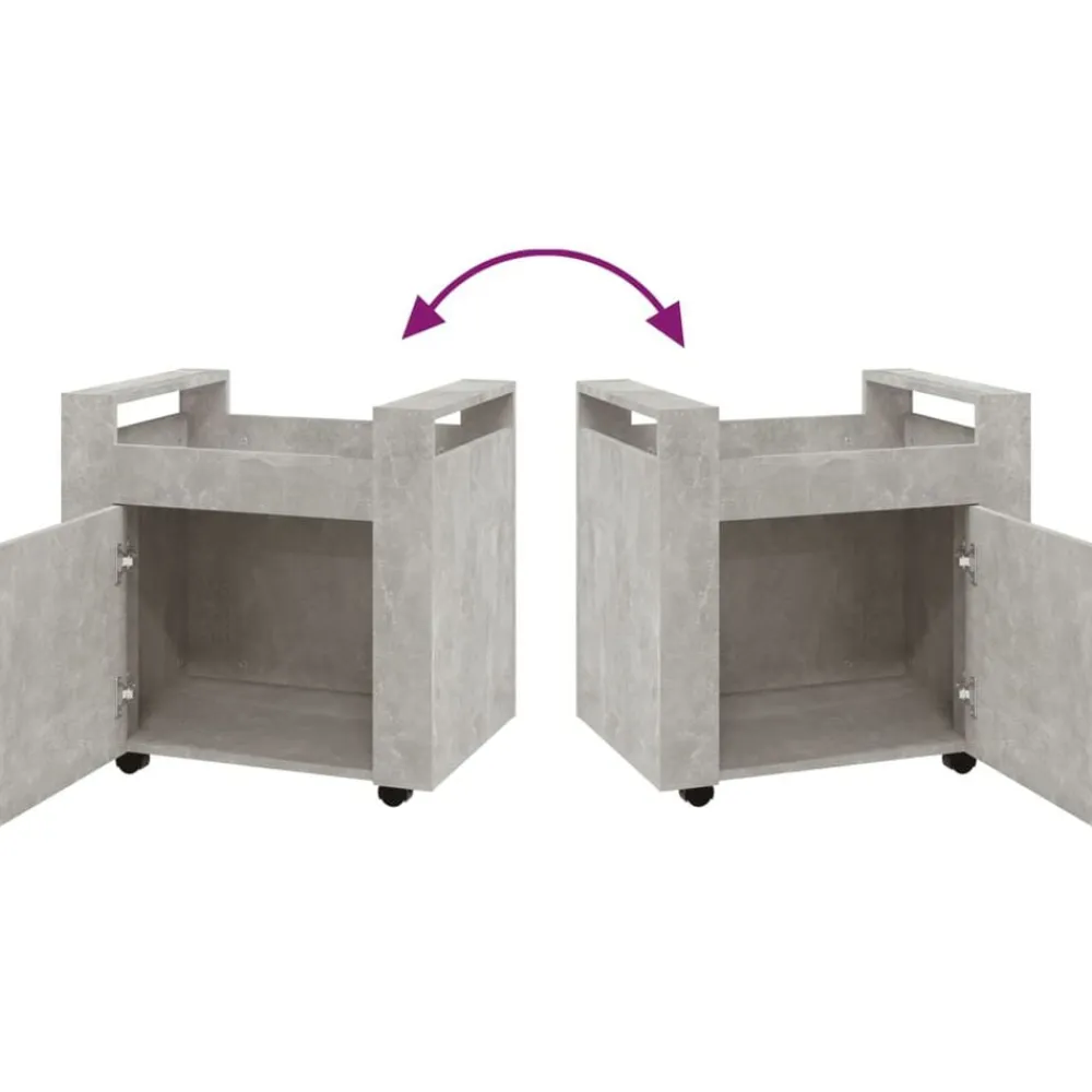 vidaXL Carros E Islas-Carrito de escritorio contrachapada gris hormigón 60x45x60 cm