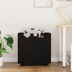 vidaXL Carrito de escritorio madera contrachapada 60x45x60 cm Negro Clearance