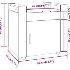 vidaXL Carrito de escritorio contrachapada marrón roble 60x45x60 cm Marrón roble New