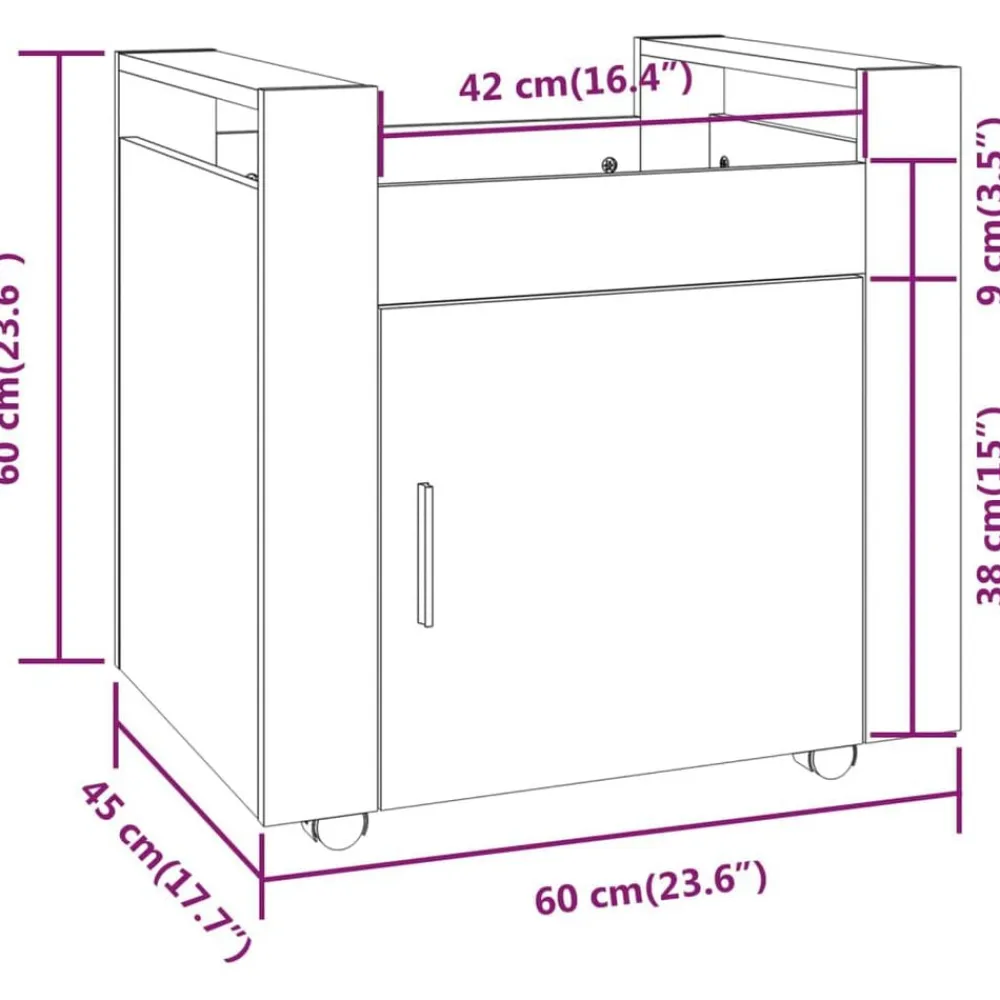 vidaXL Carrito de escritorio contrachapada marrón roble 60x45x60 cm Marrón roble New
