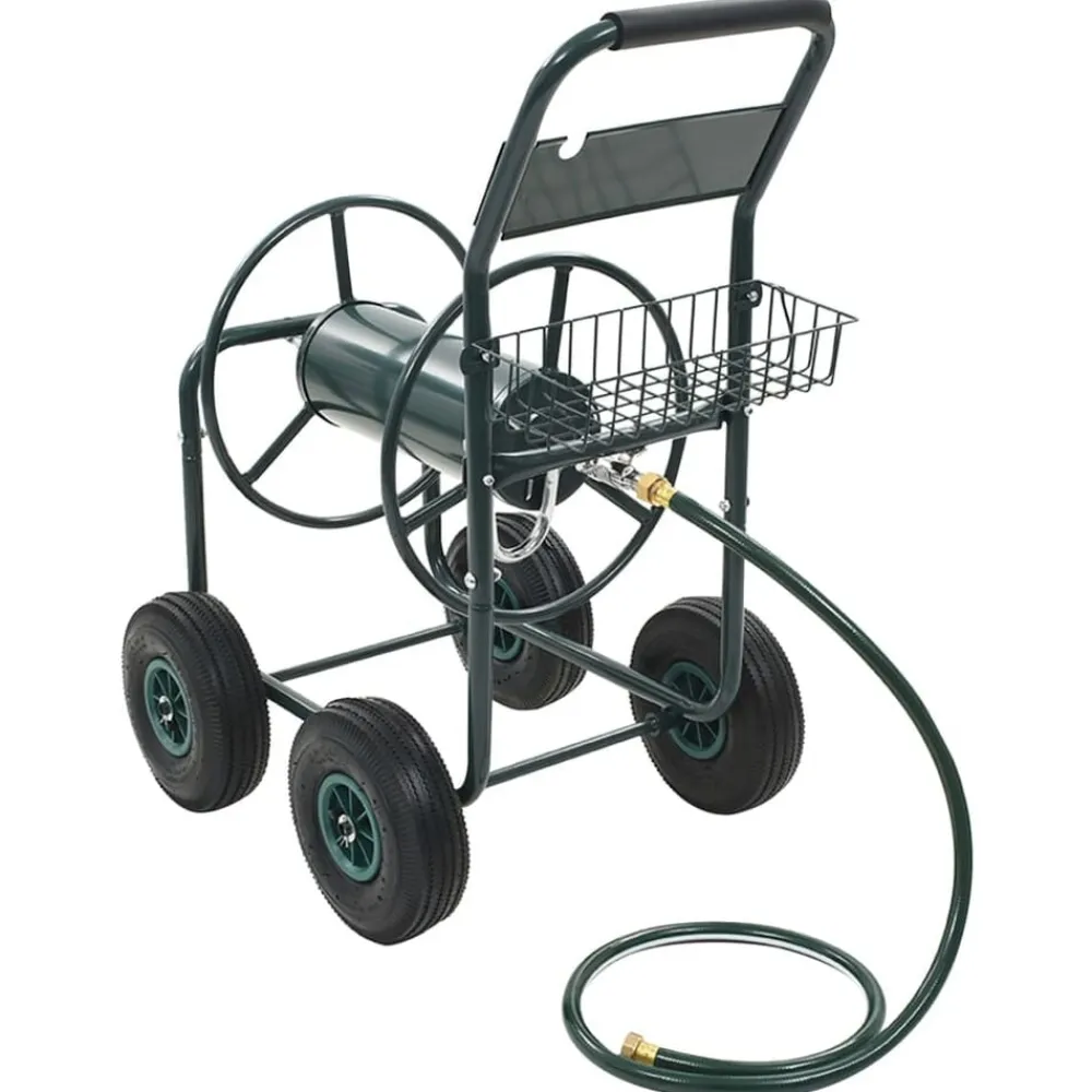 vidaXL Accesorios De Bricolaje-Carrito de manguera para jardín conector de 1/2" acero 75 m