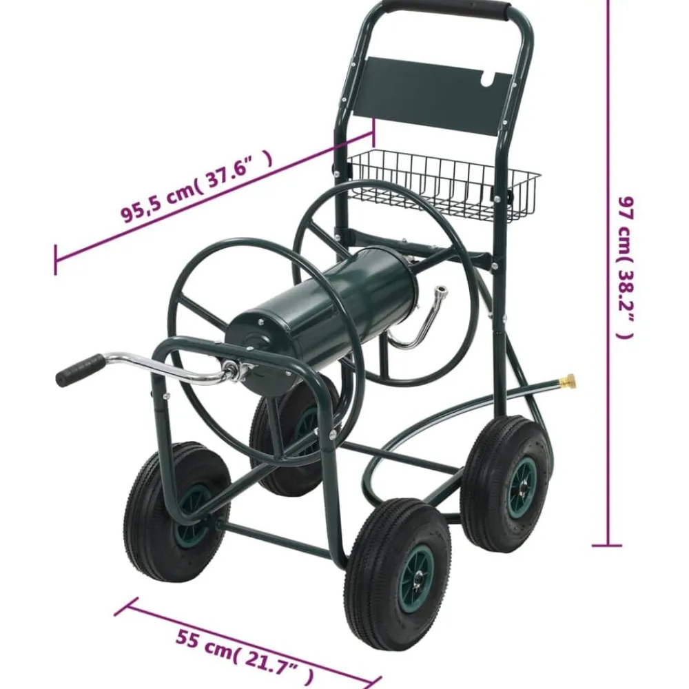 vidaXL Accesorios De Bricolaje-Carrito de manguera para jardín conector de 1/2" acero 75 m
