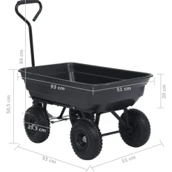 vidaXL Carrito de mano basculante para jardín 300 kg 75 L Negro Sale