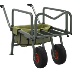 vidaXL Actividades Al Aire Libre-Carrito de pesca 2 ruedas acero recubrimiento en polvo verde