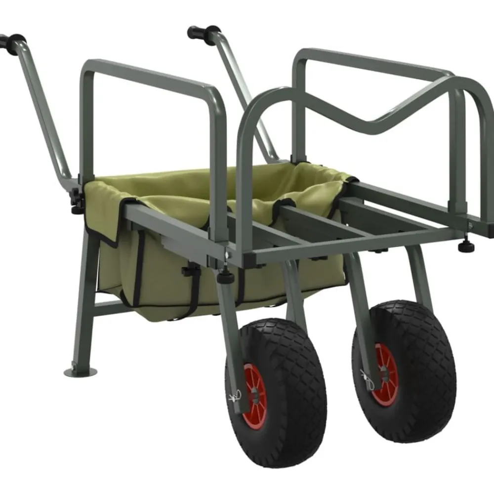 vidaXL Actividades Al Aire Libre-Carrito de pesca 2 ruedas acero recubrimiento en polvo verde