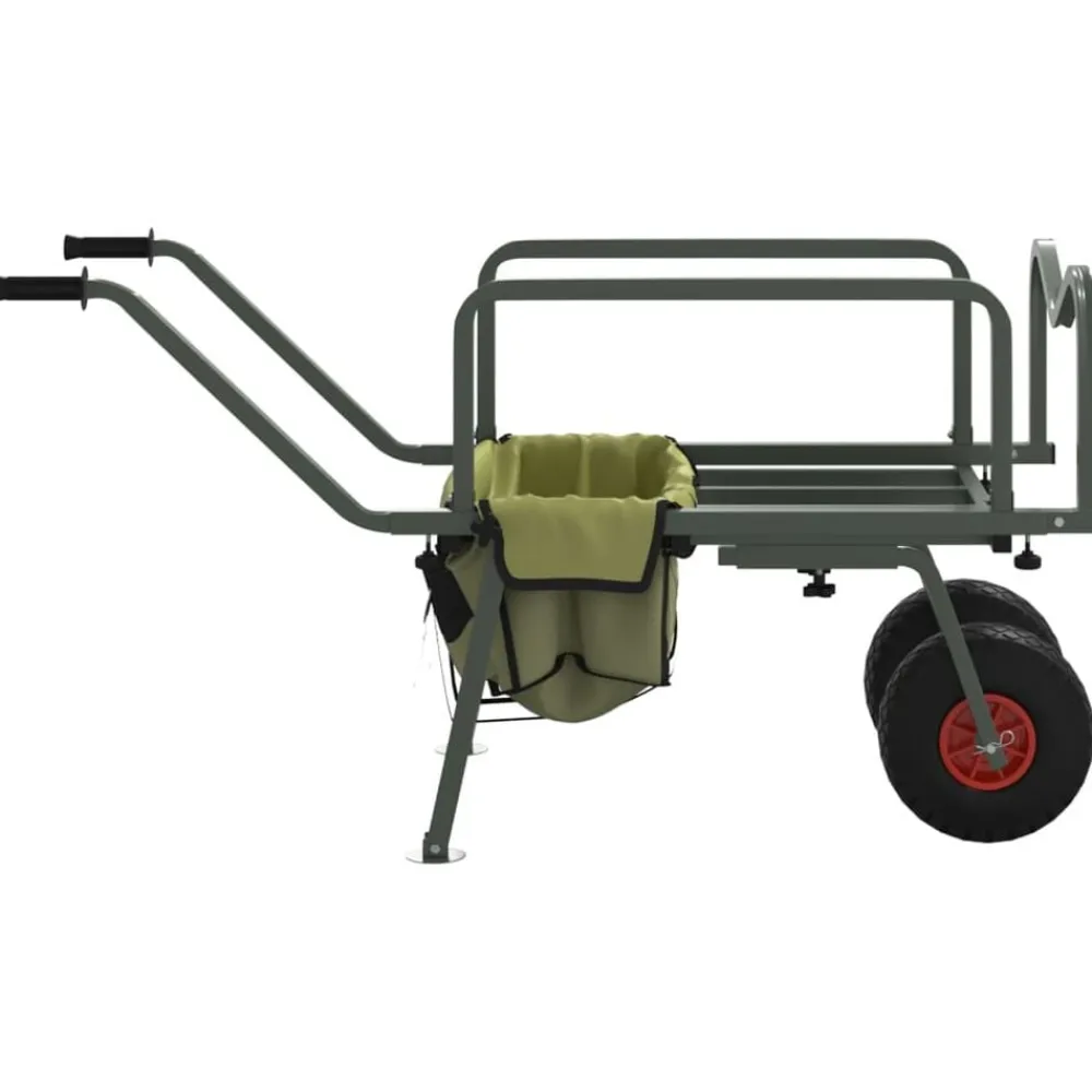 vidaXL Actividades Al Aire Libre-Carrito de pesca 2 ruedas acero recubrimiento en polvo verde