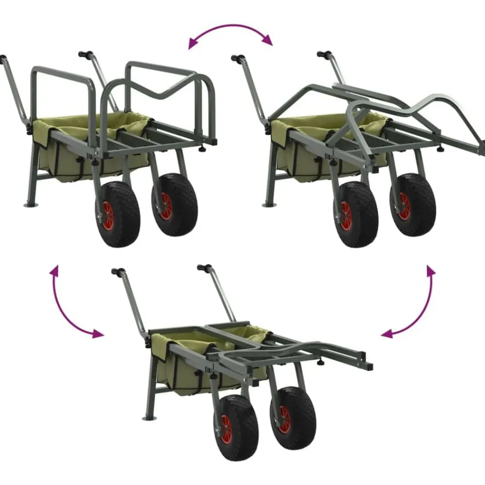 vidaXL Actividades Al Aire Libre-Carrito de pesca 2 ruedas acero recubrimiento en polvo verde