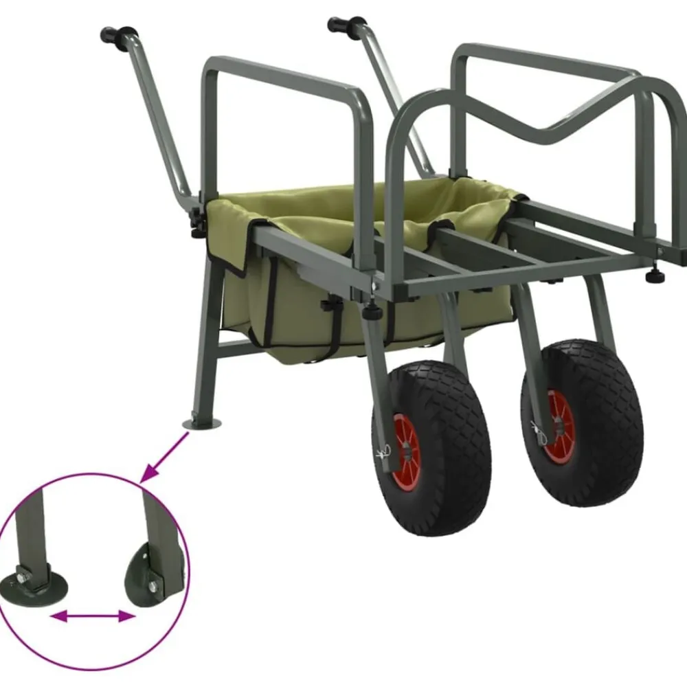 vidaXL Actividades Al Aire Libre-Carrito de pesca 2 ruedas acero recubrimiento en polvo verde