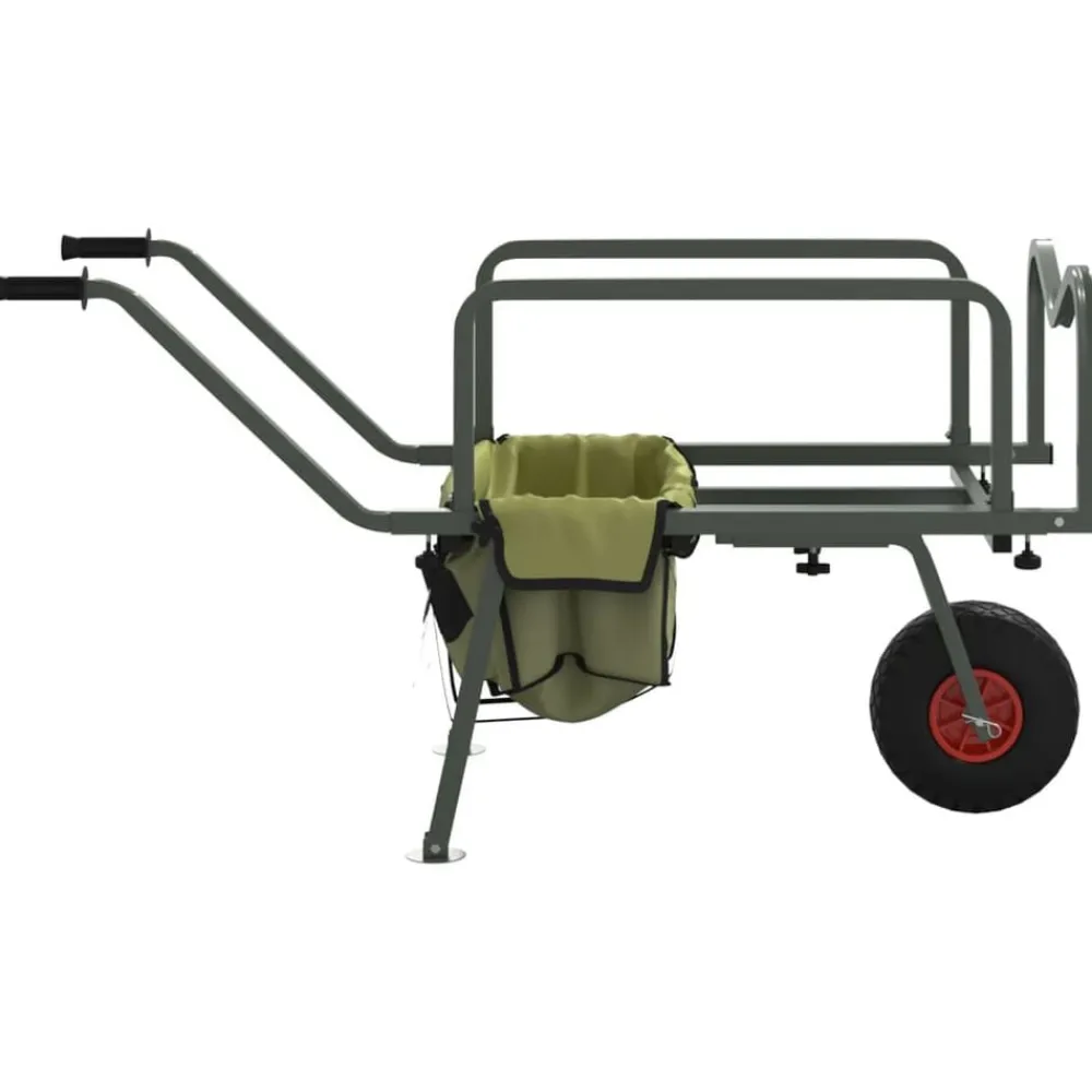 vidaXL Actividades Al Aire Libre-Carrito de pesca con rueda acero recubrimiento en polvo verde