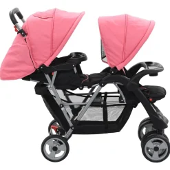 Niños vidaXL Transporte De Bebés-Carrito para 2 niños tandem de acero y negro