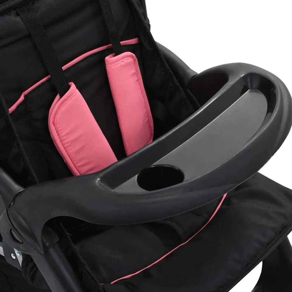 Niños vidaXL Transporte De Bebés-Carrito para 2 niños tandem de acero y negro