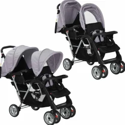 vidaXL Carrito para 2 niños tandem de acero y negro Gris Best