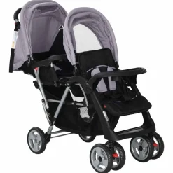 vidaXL Carrito para 2 niños tandem de acero y negro Gris Best