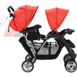 Niños vidaXL Transporte De Bebés-Carrito para 2 niños tandem de acero y negro