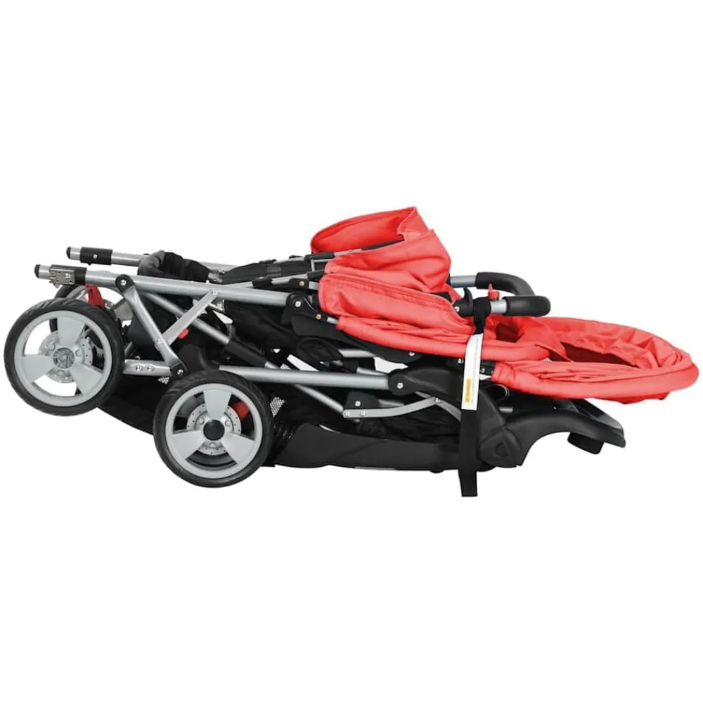 Niños vidaXL Transporte De Bebés-Carrito para 2 niños tandem de acero y negro