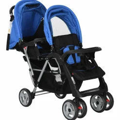 Niños vidaXL Transporte De Bebés-Carrito para 2 niños tandem de acero y negro
