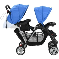 Niños vidaXL Transporte De Bebés-Carrito para 2 niños tandem de acero y negro