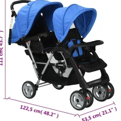 Niños vidaXL Transporte De Bebés-Carrito para 2 niños tandem de acero y negro