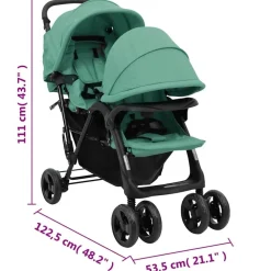 Niños vidaXL Transporte De Bebés-Carrito para gemelos tandem de acero