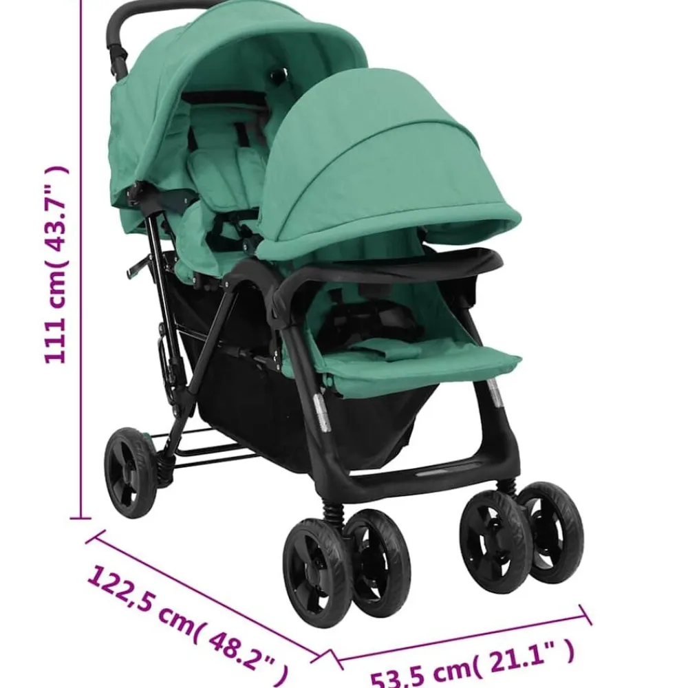 Niños vidaXL Transporte De Bebés-Carrito para gemelos tandem de acero