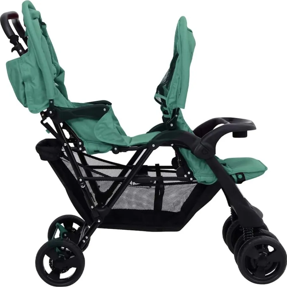 Niños vidaXL Transporte De Bebés-Carrito para gemelos tandem de acero