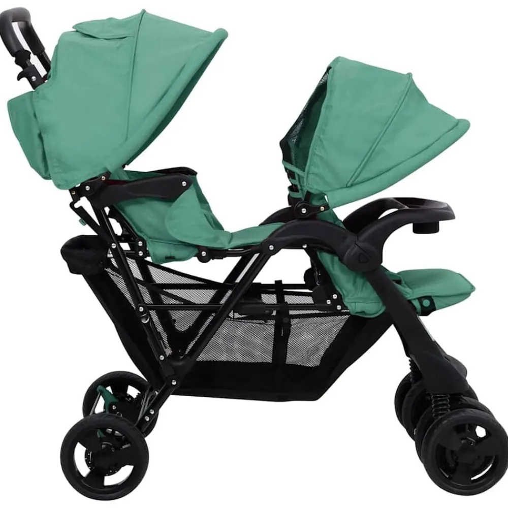 Niños vidaXL Transporte De Bebés-Carrito para gemelos tandem de acero
