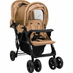 Niños vidaXL Transporte De Bebés-Carrito para gemelos tandem de acero gris