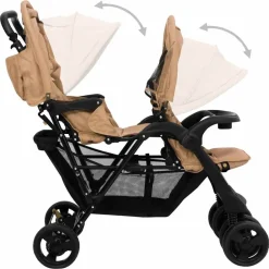 Niños vidaXL Transporte De Bebés-Carrito para gemelos tandem de acero gris