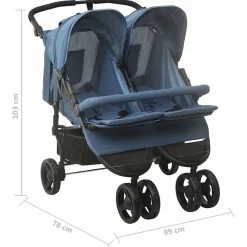 Niños vidaXL Transporte De Bebés-Carrito para gemelos de acero