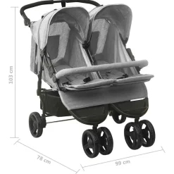 Niños vidaXL Transporte De Bebés-Carrito para gemelos de acero