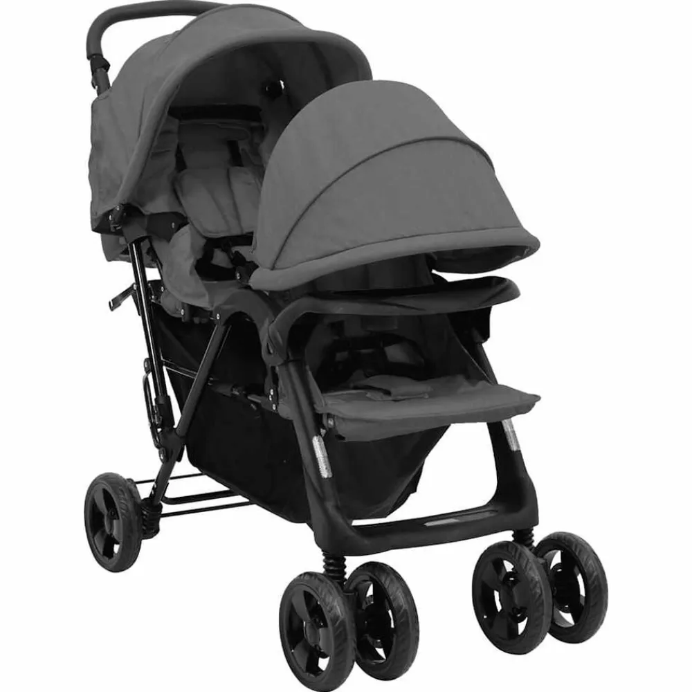 Niños vidaXL Transporte De Bebés-Carrito para gemelos tandem de acero