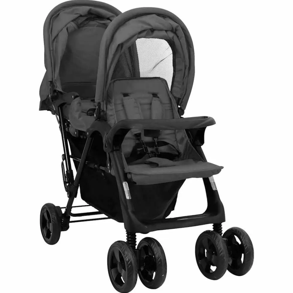 Niños vidaXL Transporte De Bebés-Carrito para gemelos tandem de acero