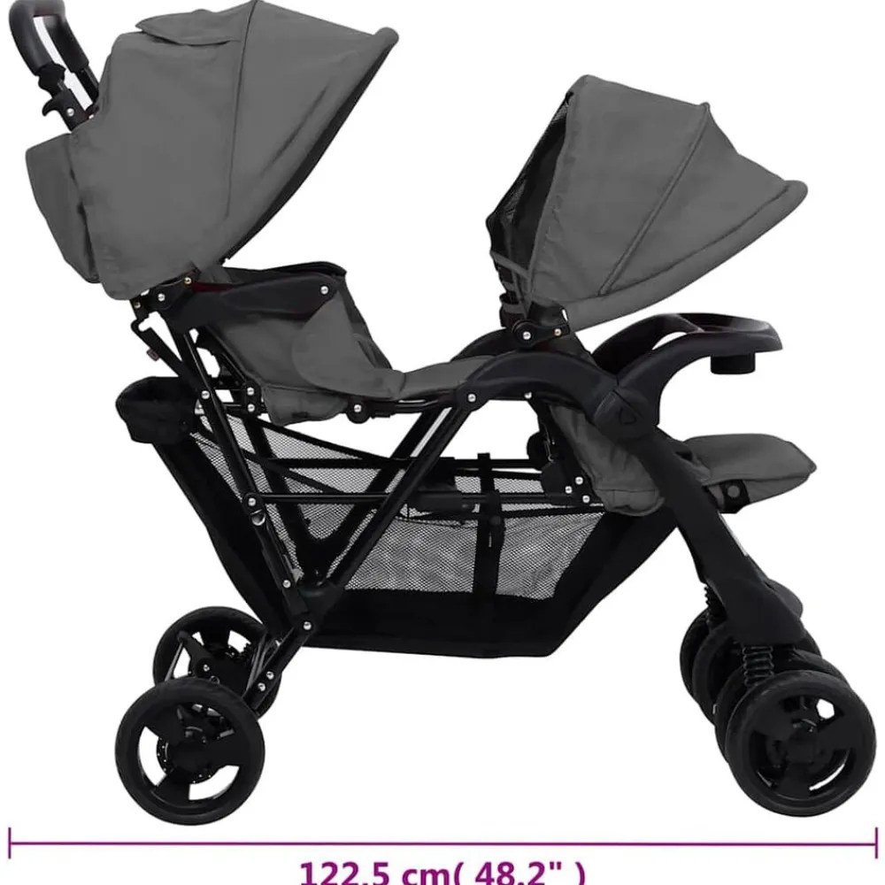 Niños vidaXL Transporte De Bebés-Carrito para gemelos tandem de acero