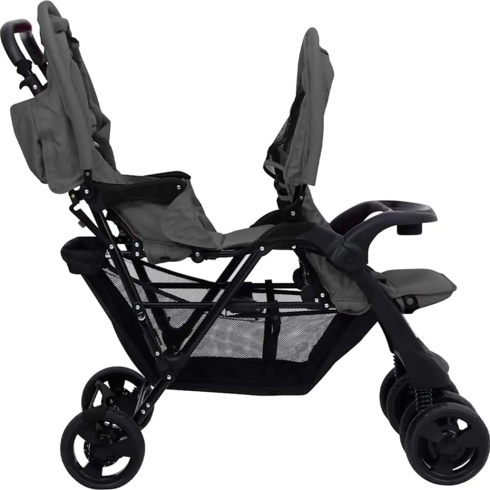 Niños vidaXL Transporte De Bebés-Carrito para gemelos tandem de acero
