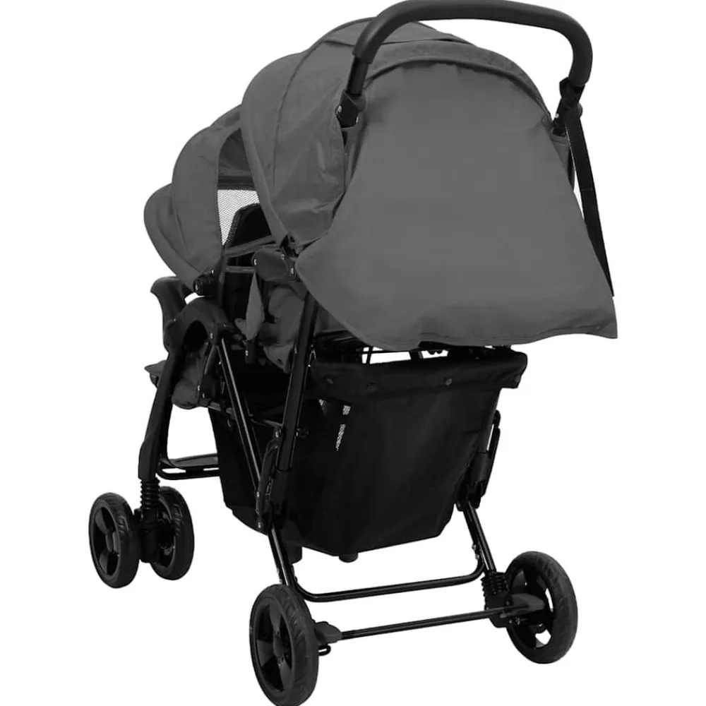 Niños vidaXL Transporte De Bebés-Carrito para gemelos tandem de acero
