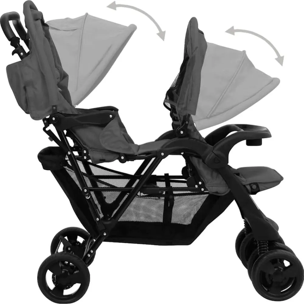 Niños vidaXL Transporte De Bebés-Carrito para gemelos tandem de acero
