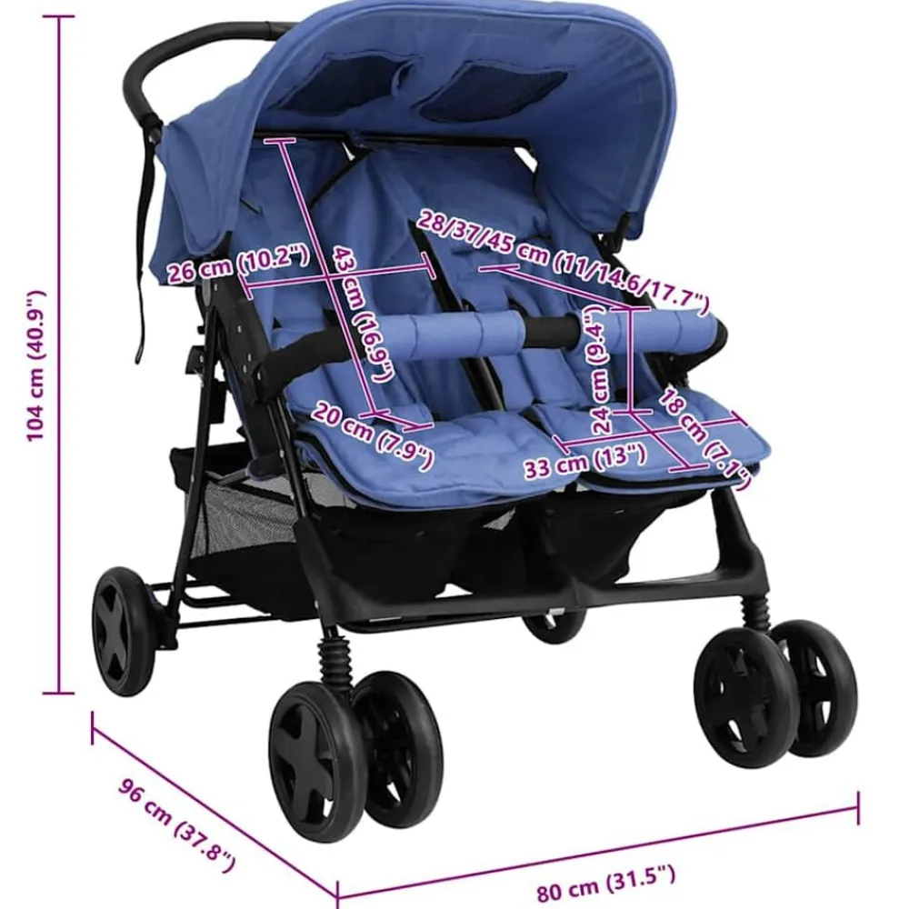 Niños vidaXL Transporte De Bebés-Carrito para gemelos de acero