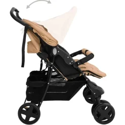 Niños vidaXL Transporte De Bebés-Carrito para gemelos de acero gris
