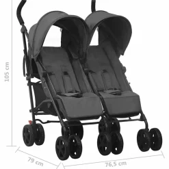 vidaXL Carrito para gemelos de acero gris Antracita Clearance