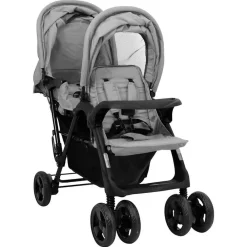 vidaXL Carrito para gemelos tandem de acero Gris claro Discount