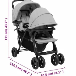 vidaXL Carrito para gemelos tandem de acero Gris claro Discount