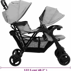 vidaXL Carrito para gemelos tandem de acero Gris claro Discount