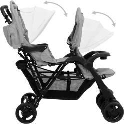 vidaXL Carrito para gemelos tandem de acero Gris claro Discount
