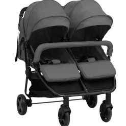 Niños vidaXL Transporte De Bebés-Carrito para gemelos de acero y negro
