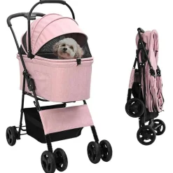 vidaXL Carrito Plegable para Mascotas 81 x 47 x 99 cm Poliéster Rosa Clearance